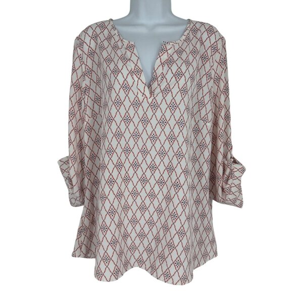 41 Hawthorne Womens Loose-Fit 3/4 Roll-Tab Sleeves V-Neckline Blouse Size XL - Picture 5 of 11